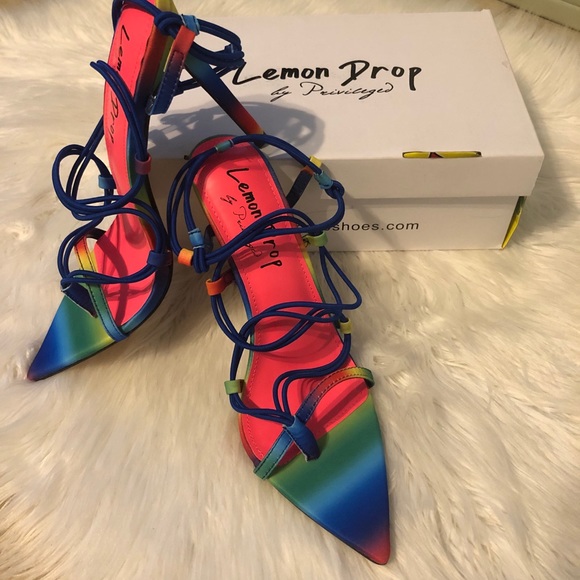 🏷 ONLY 2 LEFT Rainbow Strappy Pointed Heel - Picture 4 of 6